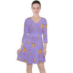 Pizza Pattern Violet Pepperoni Cheese Funny Slices Quarter Sleeve Ruffle Waist Dress by genx