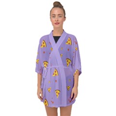 Pizza Pattern Violet Pepperoni Cheese Funny Slices Half Sleeve Chiffon Kimono by genx