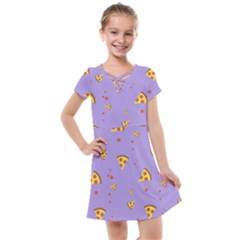 Pizza Pattern Violet Pepperoni Cheese Funny Slices Kids  Cross Web Dress by genx