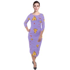 Pizza Pattern Violet Pepperoni Cheese Funny Slices Quarter Sleeve Midi Velour Bodycon Dress by genx