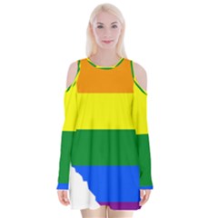 Lgbt Flag Map Of Alberta Velvet Long Sleeve Shoulder Cutout Dress by abbeyz71