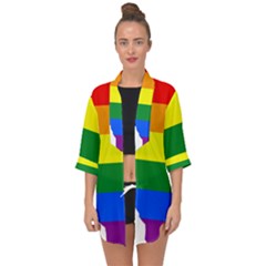 Lgbt Flag Map Of Alberta Open Front Chiffon Kimono by abbeyz71