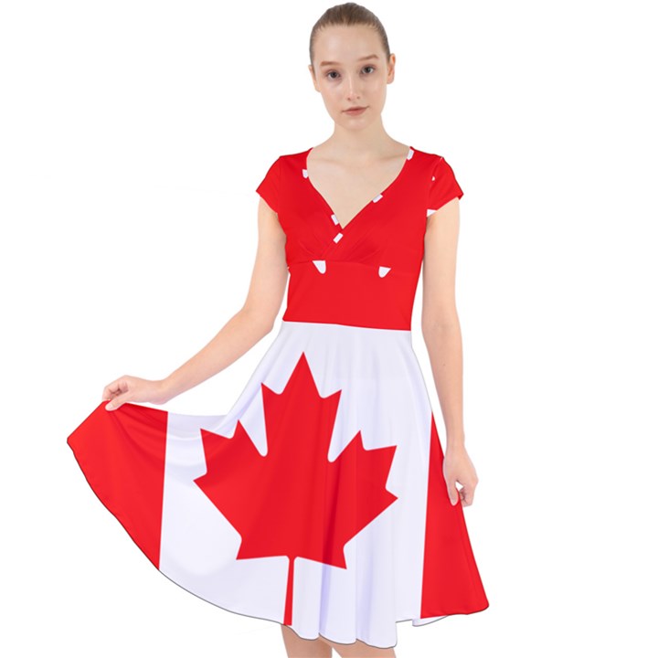 National Flag of Canada Cap Sleeve Front Wrap Midi Dress