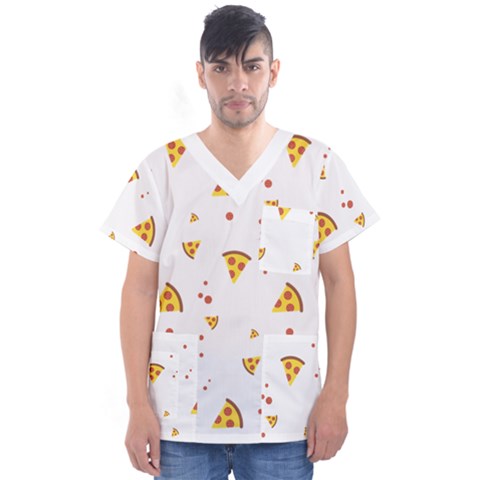 Pizza Pattern Pepperoni Cheese Funny Slices Men s V-neck Scrub Top by genx