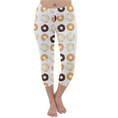 Donuts Pattern With Bites Bright Pastel Blue And Brown Cropped Sweatshirt Capri Winter Leggings  by genx