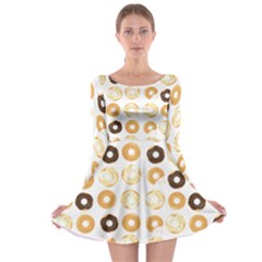 Donuts Pattern With Bites Bright Pastel Blue And Brown Cropped Sweatshirt Long Sleeve Skater Dress by genx