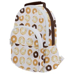 Donuts Pattern With Bites Bright Pastel Blue And Brown Cropped Sweatshirt Rounded Multi Pocket Backpack by genx