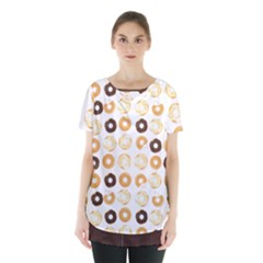 Donuts Pattern With Bites Bright Pastel Blue And Brown Cropped Sweatshirt Skirt Hem Sports Top by genx