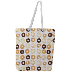 Donuts Pattern With Bites Bright Pastel Blue And Brown Cropped Sweatshirt Full Print Rope Handle Tote (large) by genx