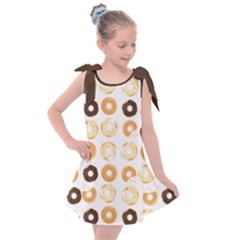 Donuts Pattern With Bites Bright Pastel Blue And Brown Cropped Sweatshirt Kids  Tie Up Tunic Dress by genx