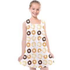 Donuts Pattern With Bites Bright Pastel Blue And Brown Cropped Sweatshirt Kids  Cross Back Dress by genx