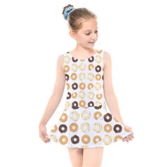 Donuts Pattern With Bites Bright Pastel Blue And Brown Cropped Sweatshirt Kids  Skater Dress Swimsuit by genx