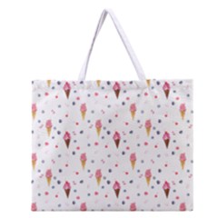 Ice Cream Cones Watercolor With Fruit Berries And Cherries Summer Pattern Zipper Large Tote Bag by genx