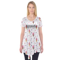 Ice Cream Cones Watercolor With Fruit Berries And Cherries Summer Pattern Short Sleeve Tunic  by genx