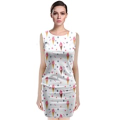 Ice Cream Cones Watercolor With Fruit Berries And Cherries Summer Pattern Classic Sleeveless Midi Dress by genx