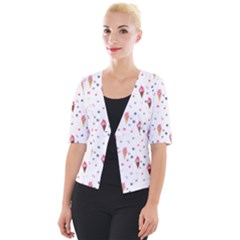 Ice Cream Cones Watercolor With Fruit Berries And Cherries Summer Pattern Cropped Button Cardigan by genx
