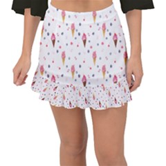 Ice Cream Cones Watercolor With Fruit Berries And Cherries Summer Pattern Fishtail Mini Chiffon Skirt by genx