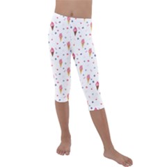 Ice Cream Cones Watercolor With Fruit Berries And Cherries Summer Pattern Kids  Lightweight Velour Capri Leggings  by genx