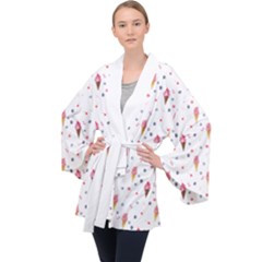 Ice Cream Cones Watercolor With Fruit Berries And Cherries Summer Pattern Velvet Kimono Robe by genx