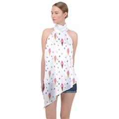 Ice Cream Cones Watercolor With Fruit Berries And Cherries Summer Pattern Halter Asymmetric Satin Top by genx