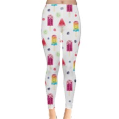 Popsicle Juice Watercolor With Fruit Berries And Cherries Summer Pattern Leggings  by genx