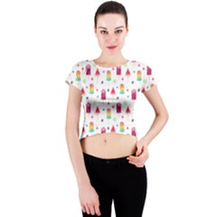 Popsicle Juice Watercolor With Fruit Berries And Cherries Summer Pattern Crew Neck Crop Top by genx