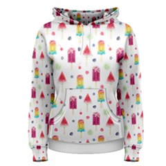 Popsicle Juice Watercolor With Fruit Berries And Cherries Summer Pattern Women s Pullover Hoodie by genx