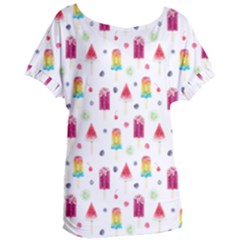 Popsicle Juice Watercolor With Fruit Berries And Cherries Summer Pattern Women s Oversized Tee by genx