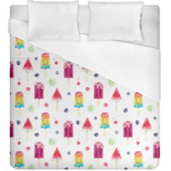 Popsicle Juice Watercolor With Fruit Berries And Cherries Summer Pattern Duvet Cover (king Size) by genx