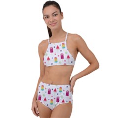 Popsicle Juice Watercolor With Fruit Berries And Cherries Summer Pattern High Waist Tankini Set by genx