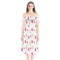 Popsicle Juice Watercolor With Fruit Berries And Cherries Summer Pattern Shoulder Tie Bardot Midi Dress by genx