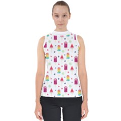 Popsicle Juice Watercolor With Fruit Berries And Cherries Summer Pattern Mock Neck Shell Top by genx