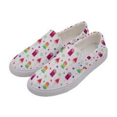 Popsicle Juice Watercolor With Fruit Berries And Cherries Summer Pattern Women s Canvas Slip Ons by genx