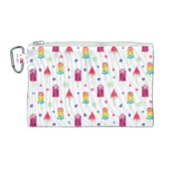 Popsicle Juice Watercolor With Fruit Berries And Cherries Summer Pattern Canvas Cosmetic Bag (large) by genx