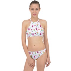 Popsicle Juice Watercolor With Fruit Berries And Cherries Summer Pattern Racer Front Bikini Set by genx