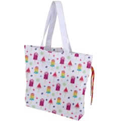 Popsicle Juice Watercolor With Fruit Berries And Cherries Summer Pattern Drawstring Tote Bag by genx