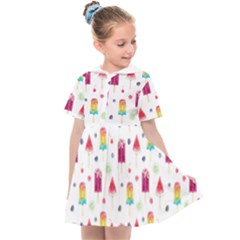 Popsicle Juice Watercolor With Fruit Berries And Cherries Summer Pattern Kids  Sailor Dress by genx