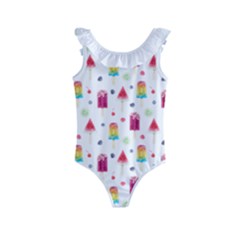 Popsicle Juice Watercolor With Fruit Berries And Cherries Summer Pattern Kids  Frill Swimsuit by genx