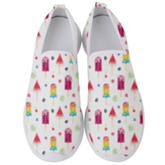 Popsicle Juice Watercolor With Fruit Berries And Cherries Summer Pattern Men s Slip On Sneakers by genx