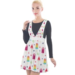 Popsicle Juice Watercolor With Fruit Berries And Cherries Summer Pattern Plunge Pinafore Velour Dress by genx