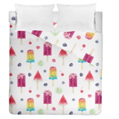 Popsicle Juice Watercolor With Fruit Berries And Cherries Summer Pattern Duvet Cover Double Side (queen Size)