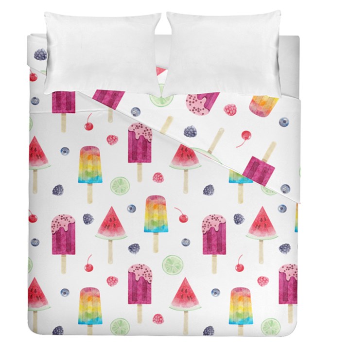 Popsicle Juice Watercolor with fruit berries and cherries summer pattern Duvet Cover Double Side (Queen Size)