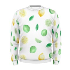 Lemon And Limes Yellow Green Watercolor Fruits With Citrus Leaves Pattern Men s Sweatshirt by genx