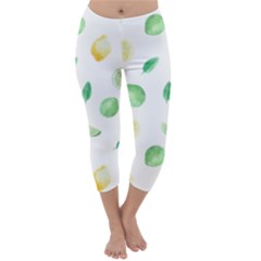 Lemon And Limes Yellow Green Watercolor Fruits With Citrus Leaves Pattern Capri Winter Leggings  by genx