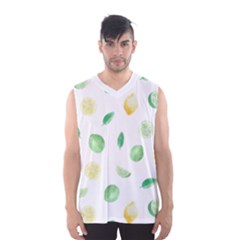 Lemon And Limes Yellow Green Watercolor Fruits With Citrus Leaves Pattern Men s Basketball Tank Top by genx