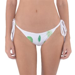 Lemon And Limes Yellow Green Watercolor Fruits With Citrus Leaves Pattern Reversible Bikini Bottom