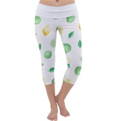 Lemon And Limes Yellow Green Watercolor Fruits With Citrus Leaves Pattern Capri Yoga Leggings by genx