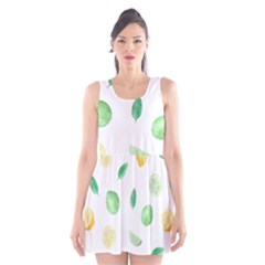 Lemon And Limes Yellow Green Watercolor Fruits With Citrus Leaves Pattern Scoop Neck Skater Dress by genx