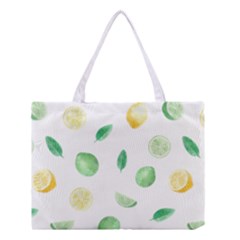 Lemon And Limes Yellow Green Watercolor Fruits With Citrus Leaves Pattern Medium Tote Bag by genx