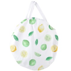 Lemon And Limes Yellow Green Watercolor Fruits With Citrus Leaves Pattern Giant Round Zipper Tote by genx